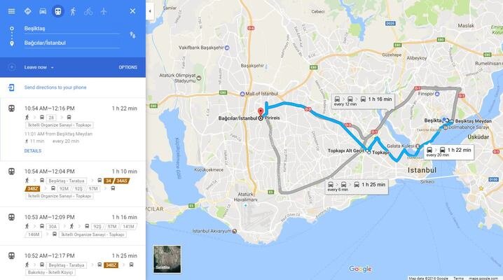 Google Haritalar'ın yol tarifine toplu taşıma da eklendi