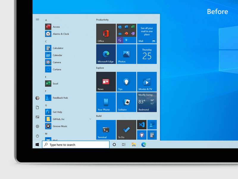 Windows 10 yeni başlat menüsü 