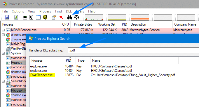 Silinmeyen dosyaları silme programı: Process Explorer