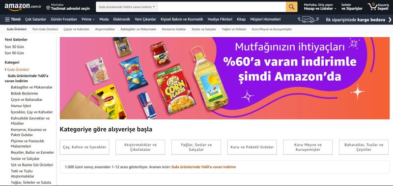 Amazon Türkiye Gıda ve İçecek kategorisi açıldı