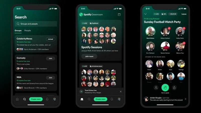 Spotify ayrıca yeni bir iOS ve Android uygulaması olan 'Greenroom' ile Clubhouse trendine katılıyor