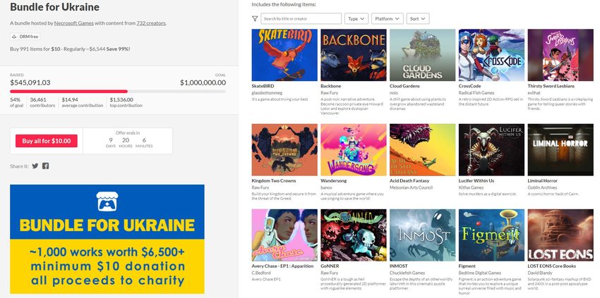 itchio Ukrayna paketi: Ukrayna için 1000 parçalık bağımsız oyun paketi
