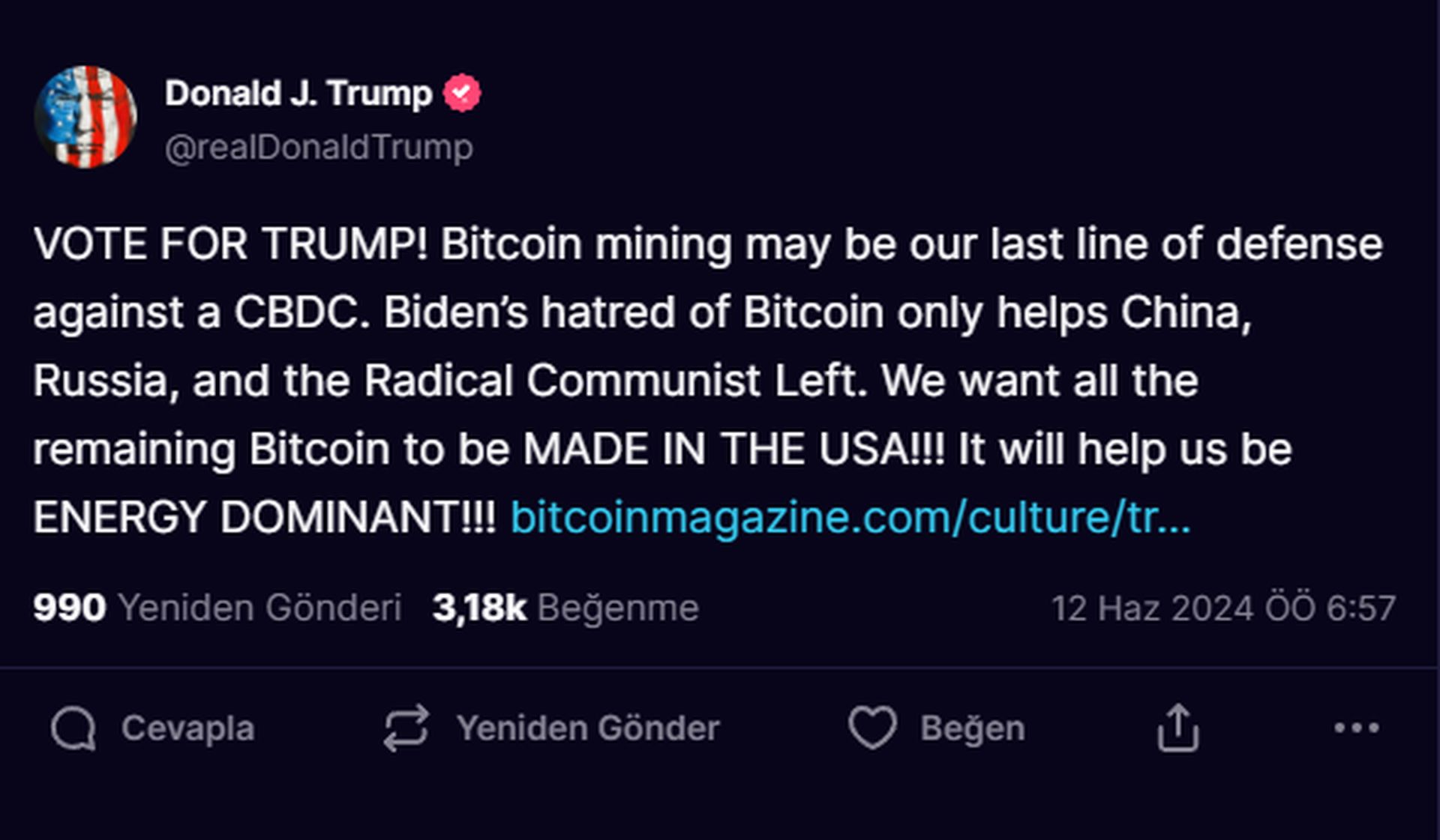 Donald Trump Bitcoin ABD'de üretilsin istiyor