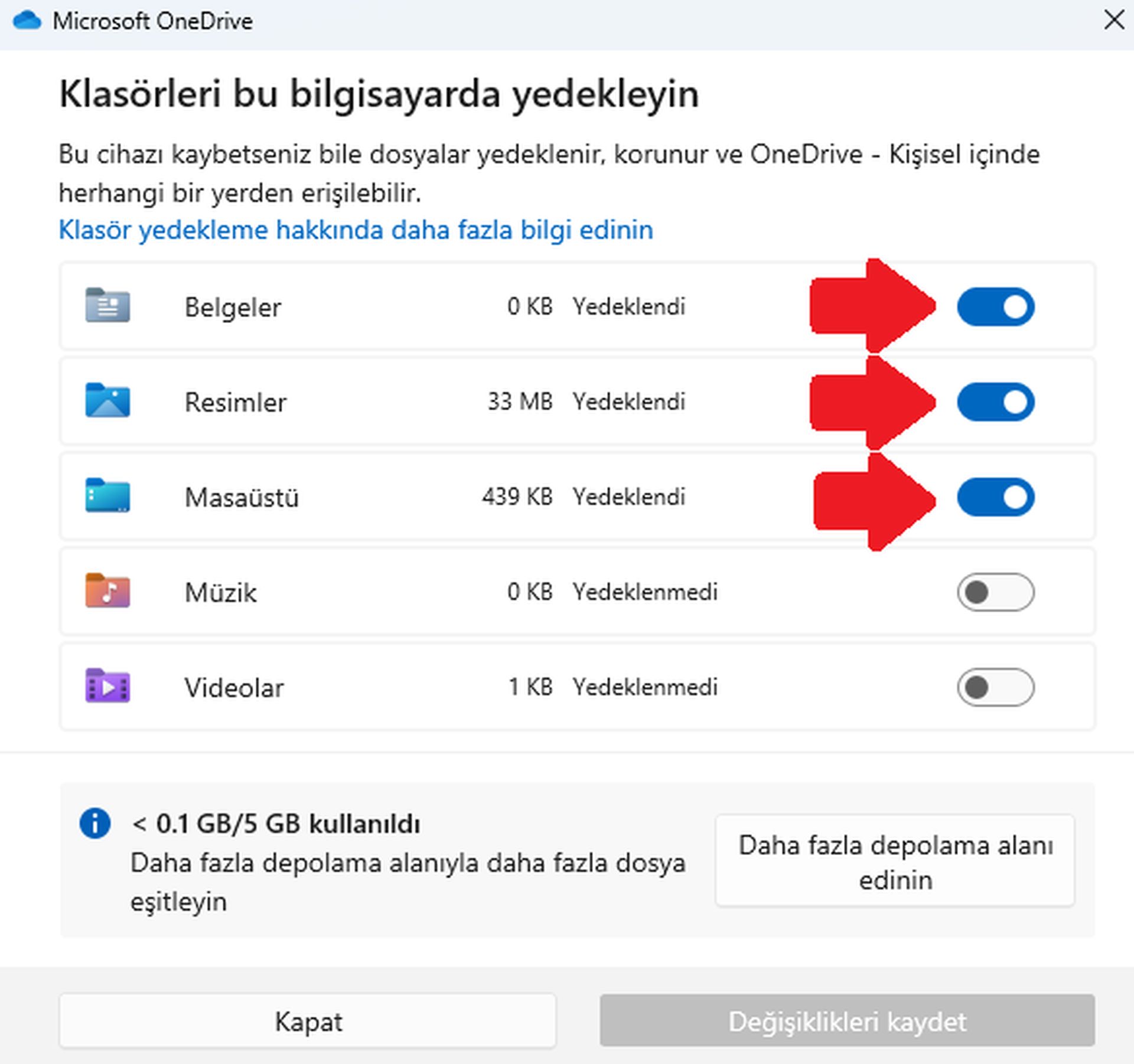 Windows 11'de OneDrive klasör yedeklemeleri nasıl devre dışı bırakılır?