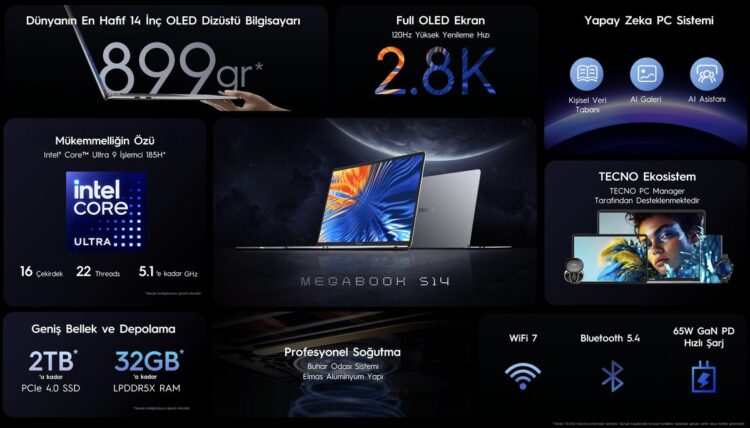 899 gramlık TECNO MEGABOOK S14, Türkiye’de satışta
